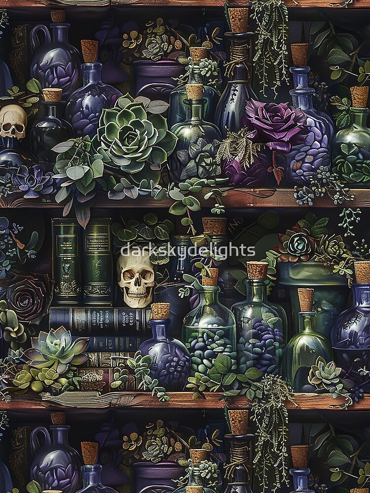 Green and Purple Dark Academia Apothecary Shop Shelves by darkskydelights
