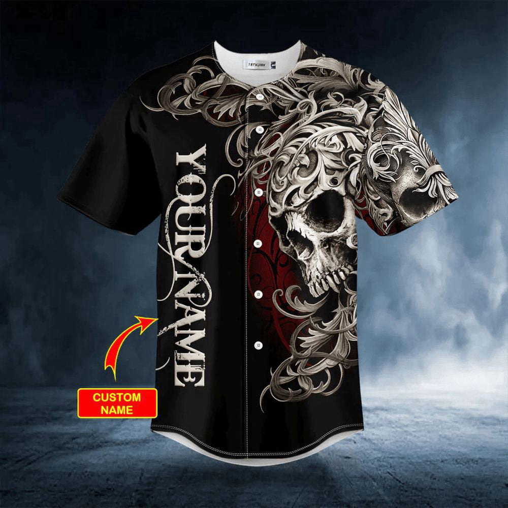 Fleur-de-lis Pattern King Skull Custom Baseball Jersey For Men Women, Men's Baseball Jersey For Men Women, Skull Lover - lylyprint.com