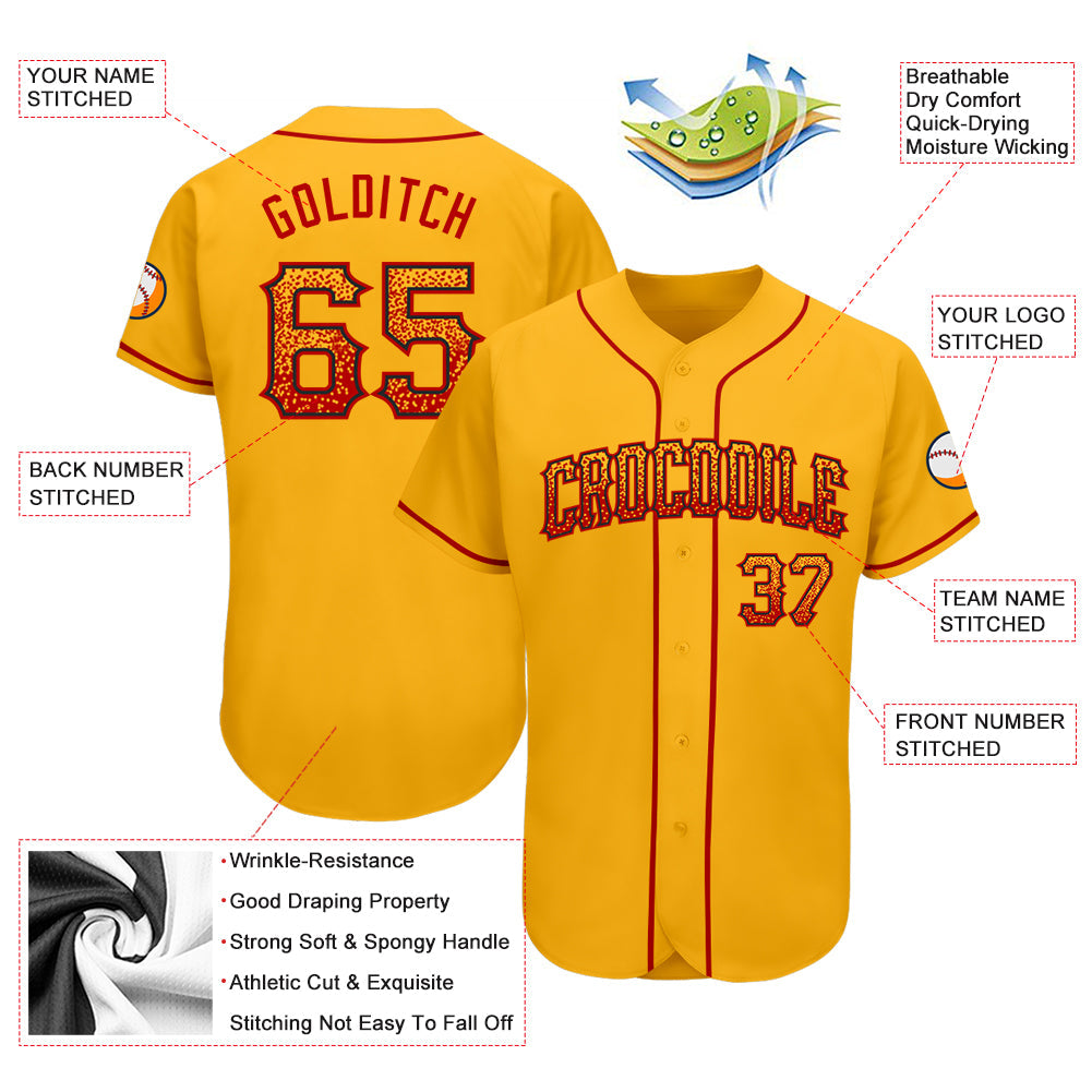 Custom Gold Red-Black Authentic Drift Fashion Baseball Jersey