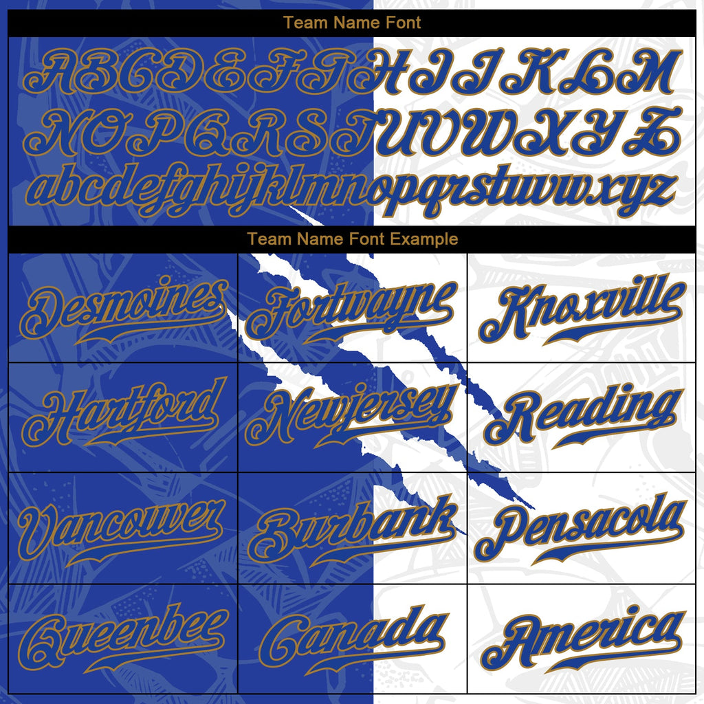 Custom Graffiti Pattern Royal-Old Gold 3D Authentic Baseball Jersey
