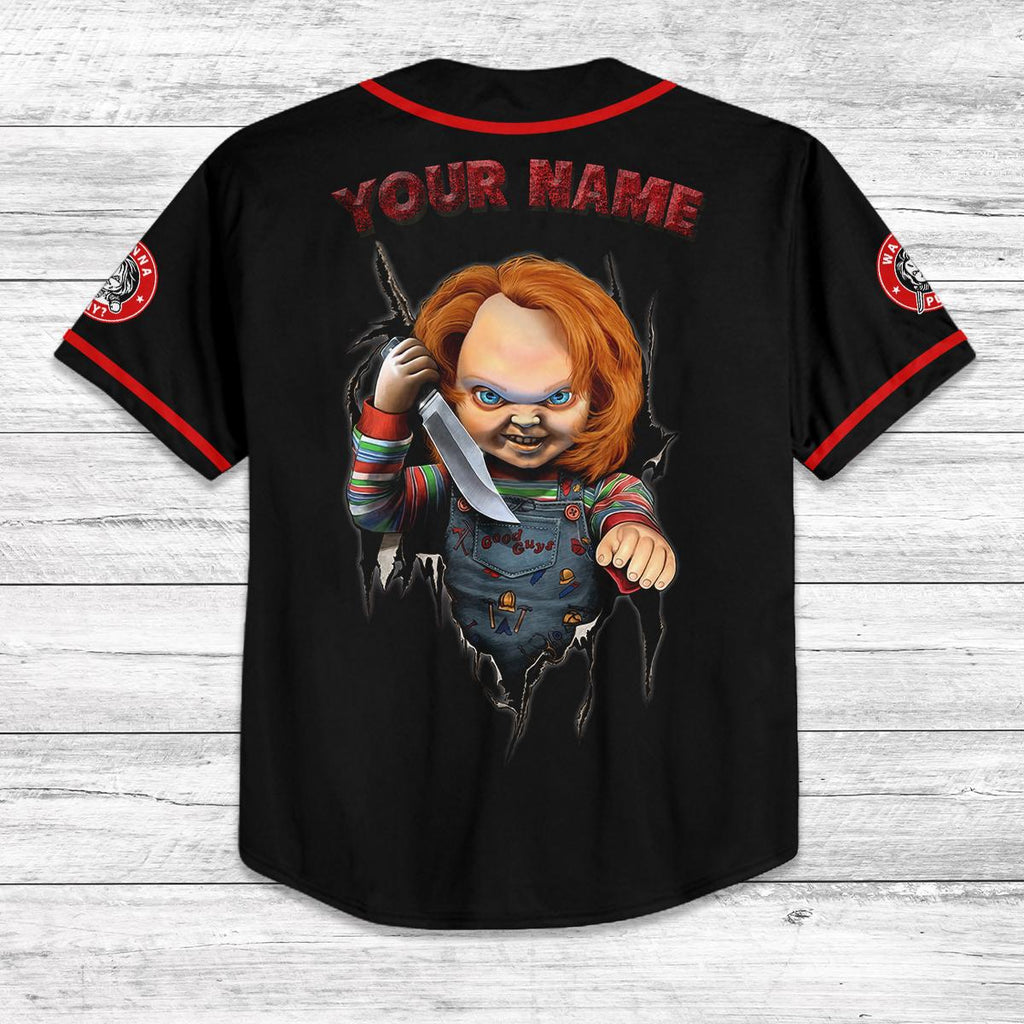 Custom Chucky Baseball Jersey, Kids Youth Adult Horror Jersey, Personalized Halloween Shirt, Scary Movie Costume Jersey Tee