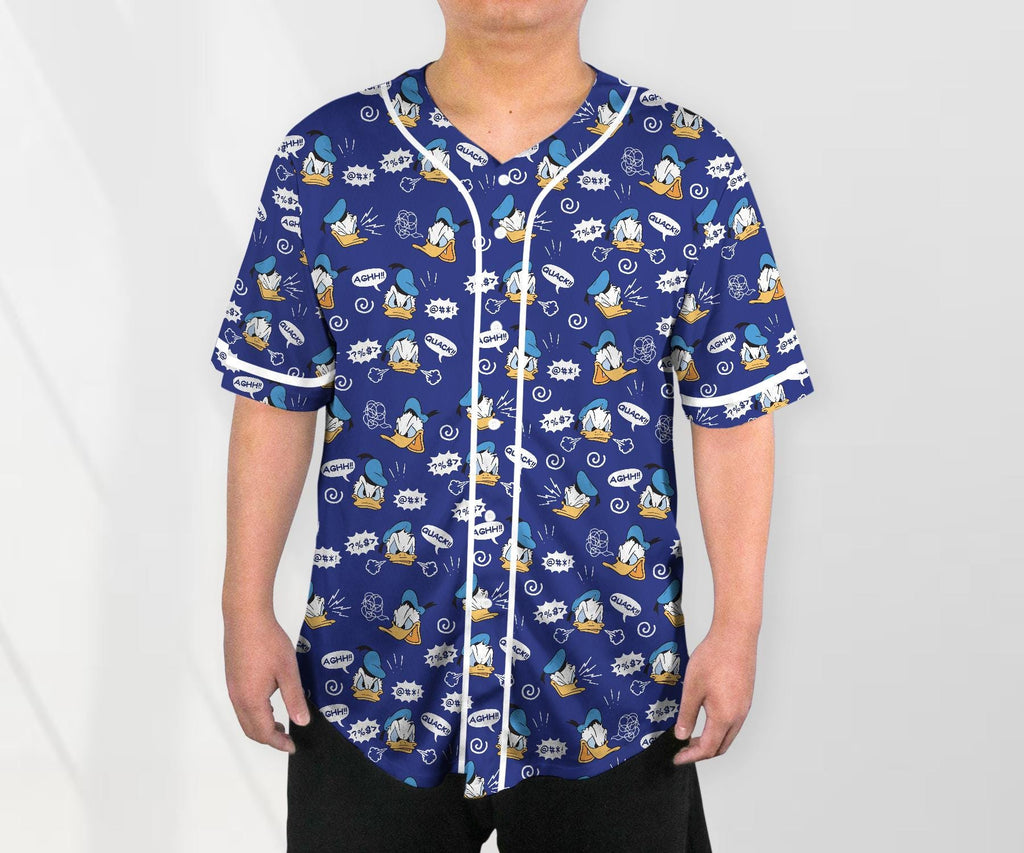 Donald Baseball Jersey Shirt, Funny Duck Button Up Shirt, Comic Style Jersey Gift for Adults, Unisex Cartoon Jersey