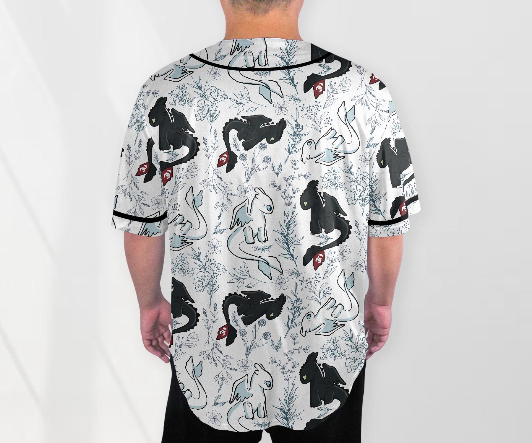Toothless Baseball Jersey Shirt, Light Fury Dragon Button Up Shirt, Cute Dragon Gift for Adults, Unisex Fantasy Jersey, Toothless Shirt Gift