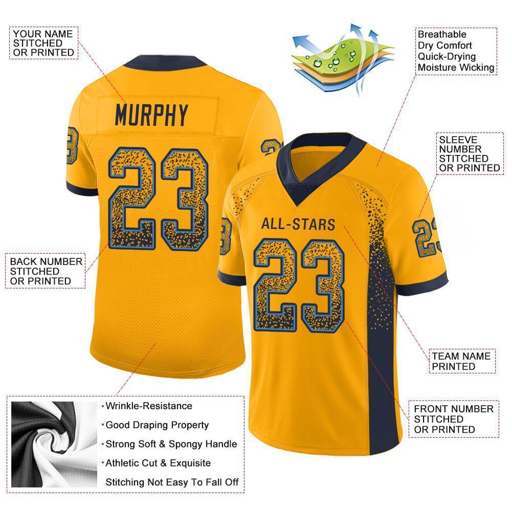 Custom Gold Navy-Powder Blue Drift Fashion Football Jersey