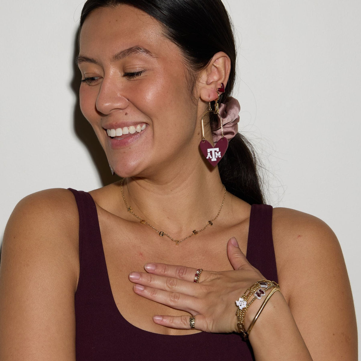 Maroon Stone Sweetheart Studs