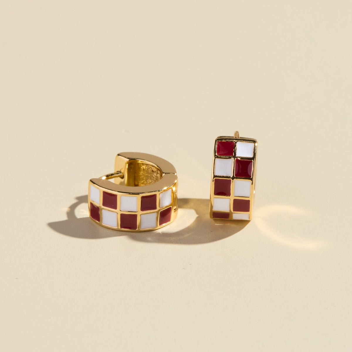 Maroon & White Checkered Enamel Huggies