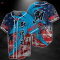 Miami Marlins MLB Baseball Jersey Shirt with US Flag Design FVJ - Aopprinter