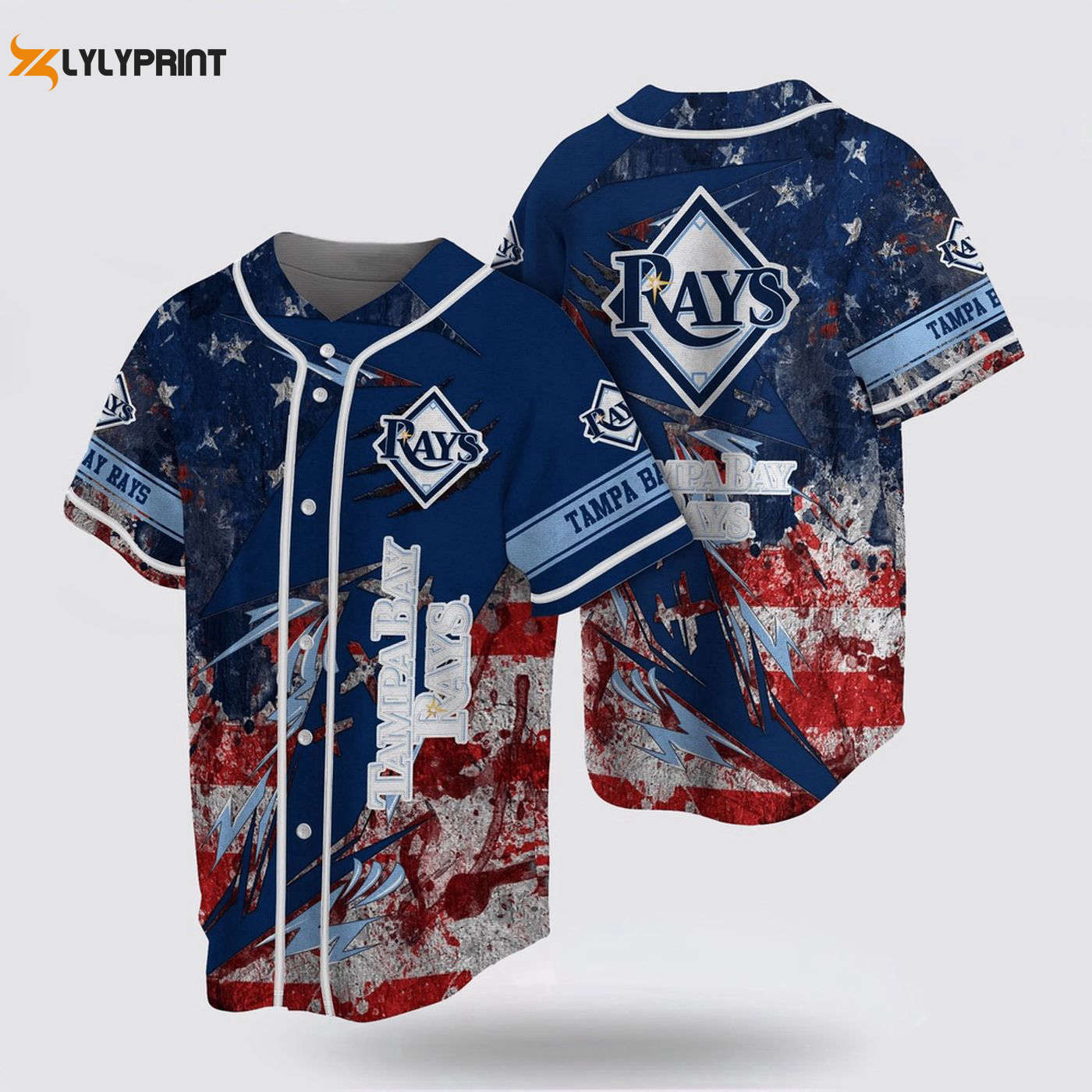 Show your support with MLB Tampa Bay Rays Baseball Jersey featuring US Flag - Perfect for Fans! - Gift for Men Women - lylyprint.com