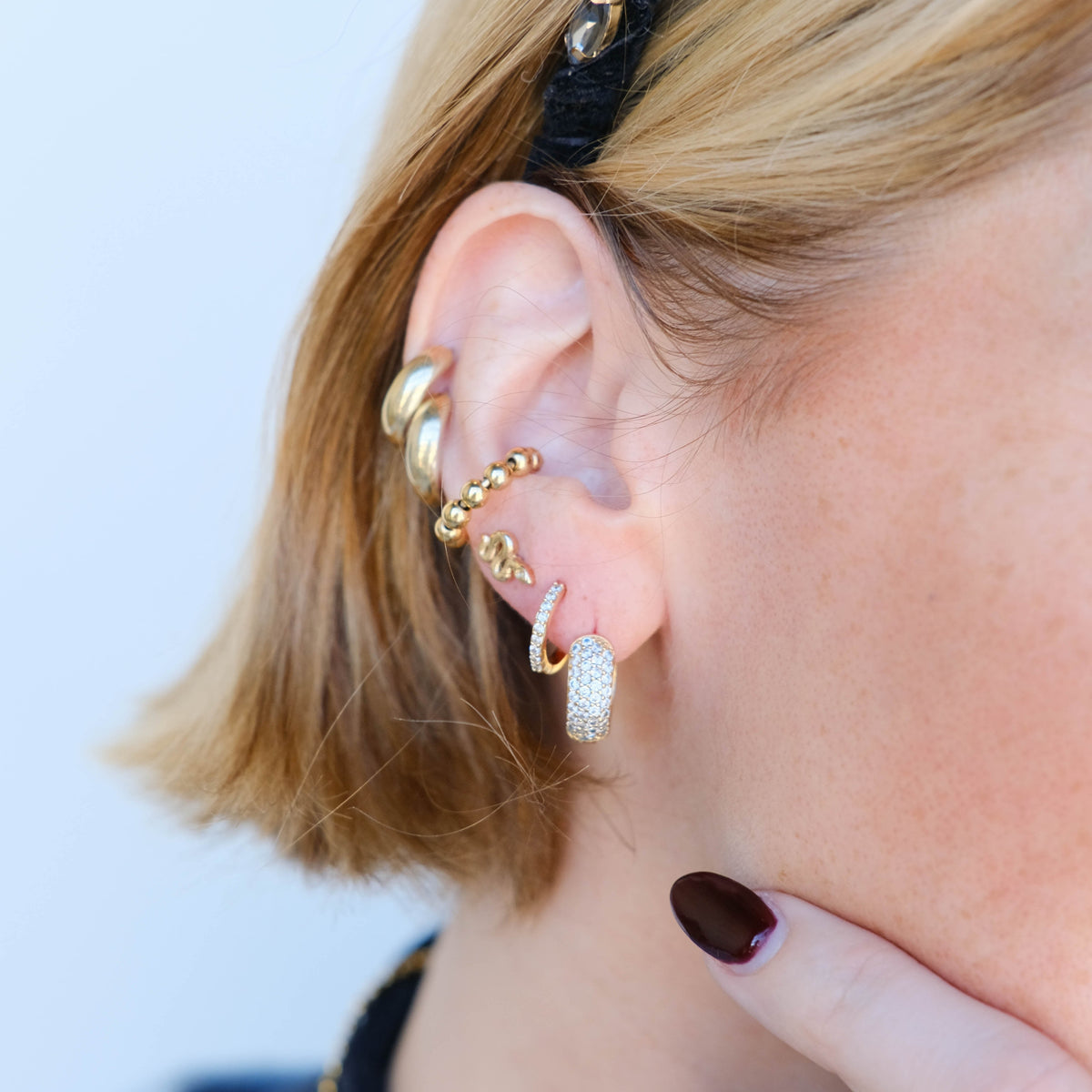 Gold Pavé Dome Huggies