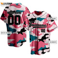 Peacock Blue Pink Camouflage Baseball Jersey - lylyprint.com