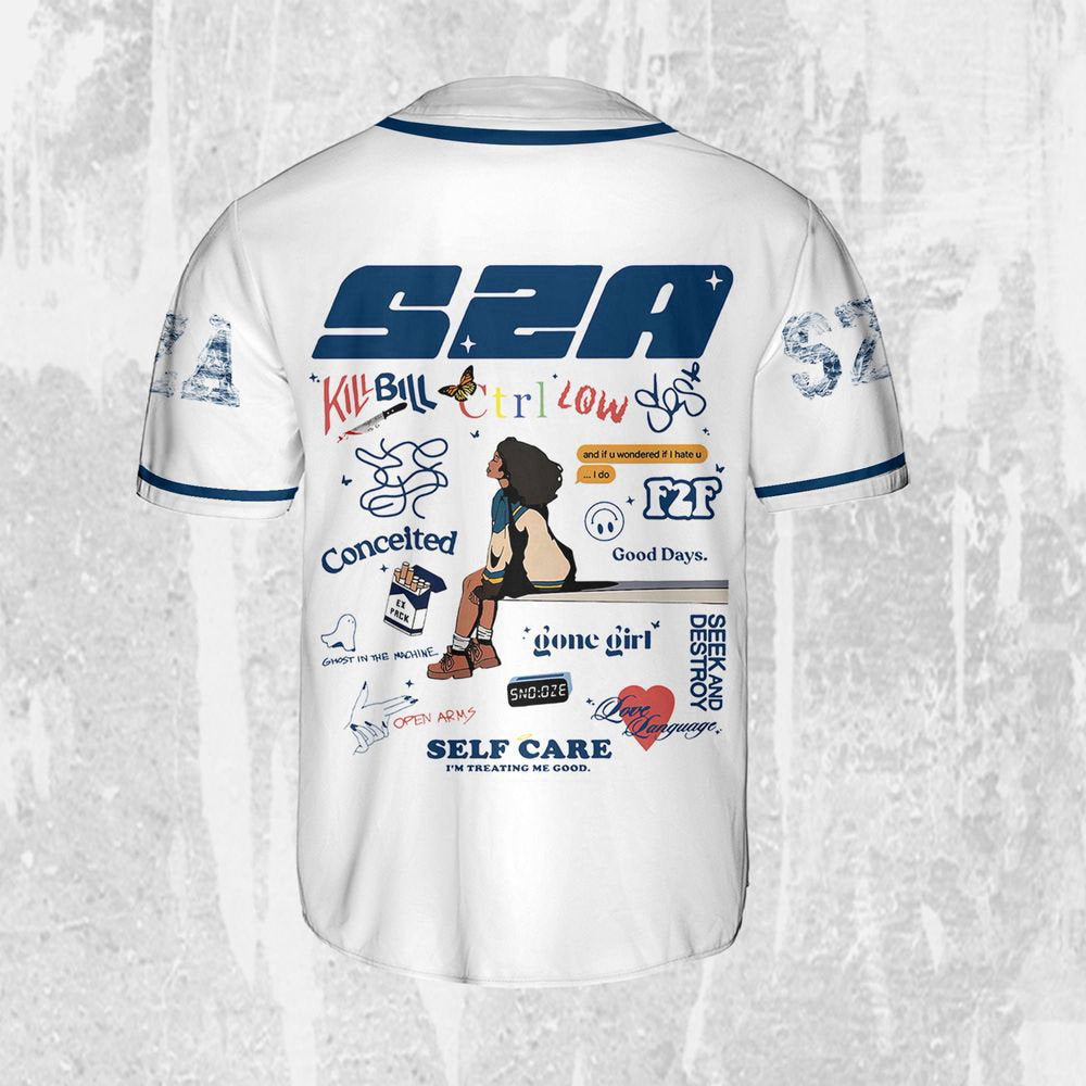 Personalize SZA SOS White And Blue Jersey, Sza Baseball Jersey, SOS New Album - lylyprint.com