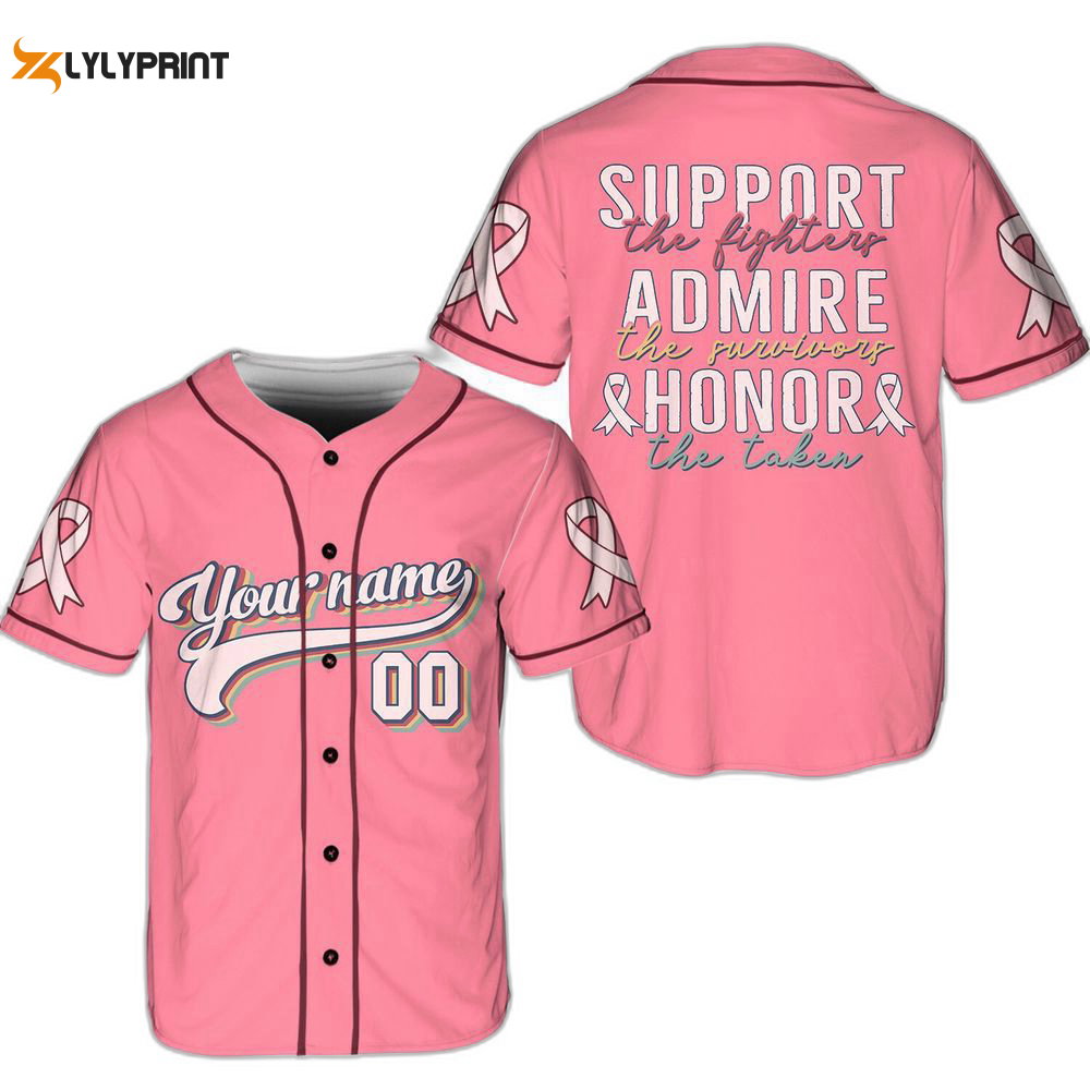 Personalized Breast Cancer Support Name And Number Baseball Jersey For Men Women - lylyprint.com