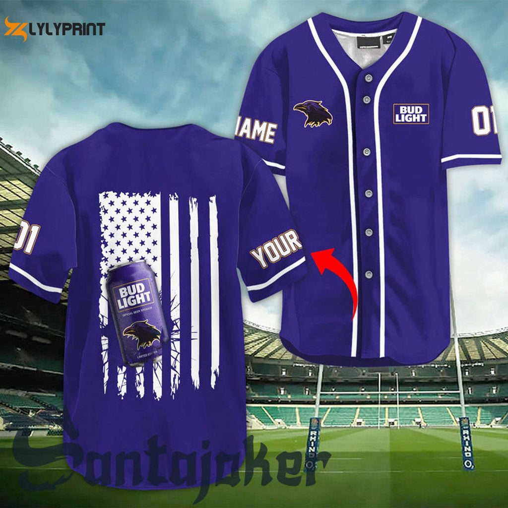 Personalized Bud Light Raven American Flag Baseball Jersey - Gift for Men Women - Gift for Men Women - lylyprint.com