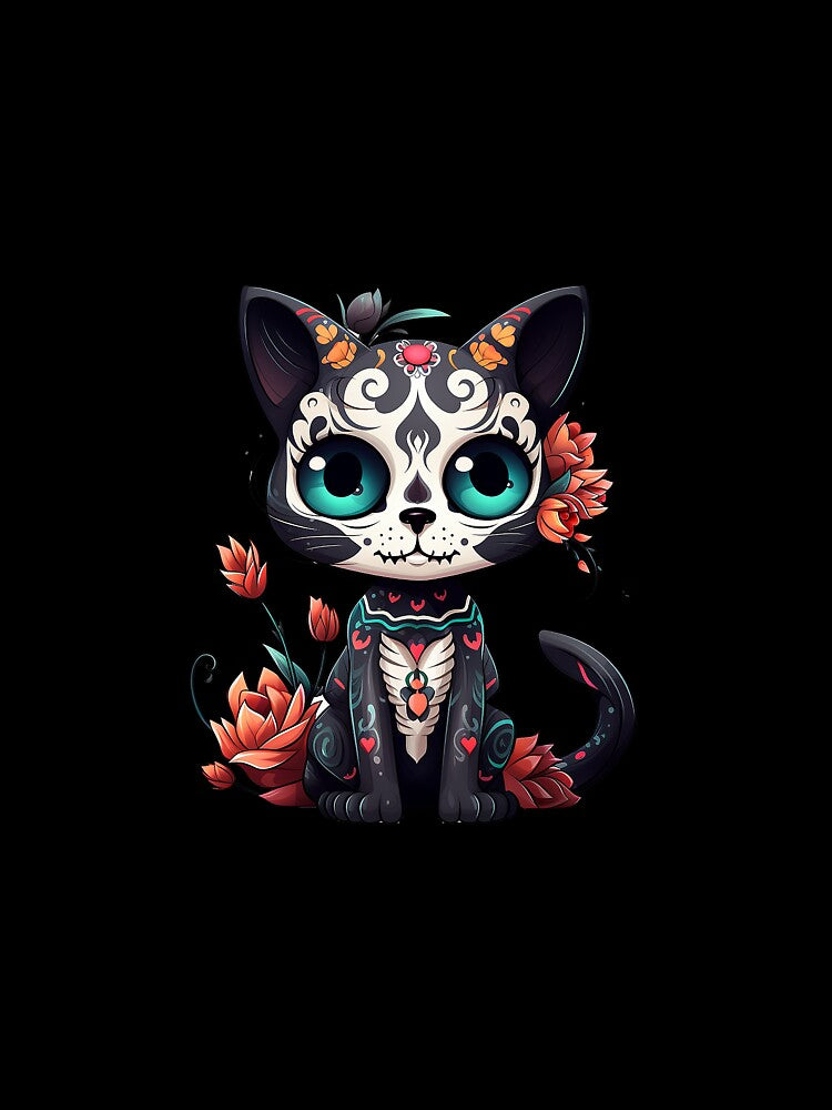 Whiskers of Tradition: Dia de los Muertos Cat by raveandcrow
