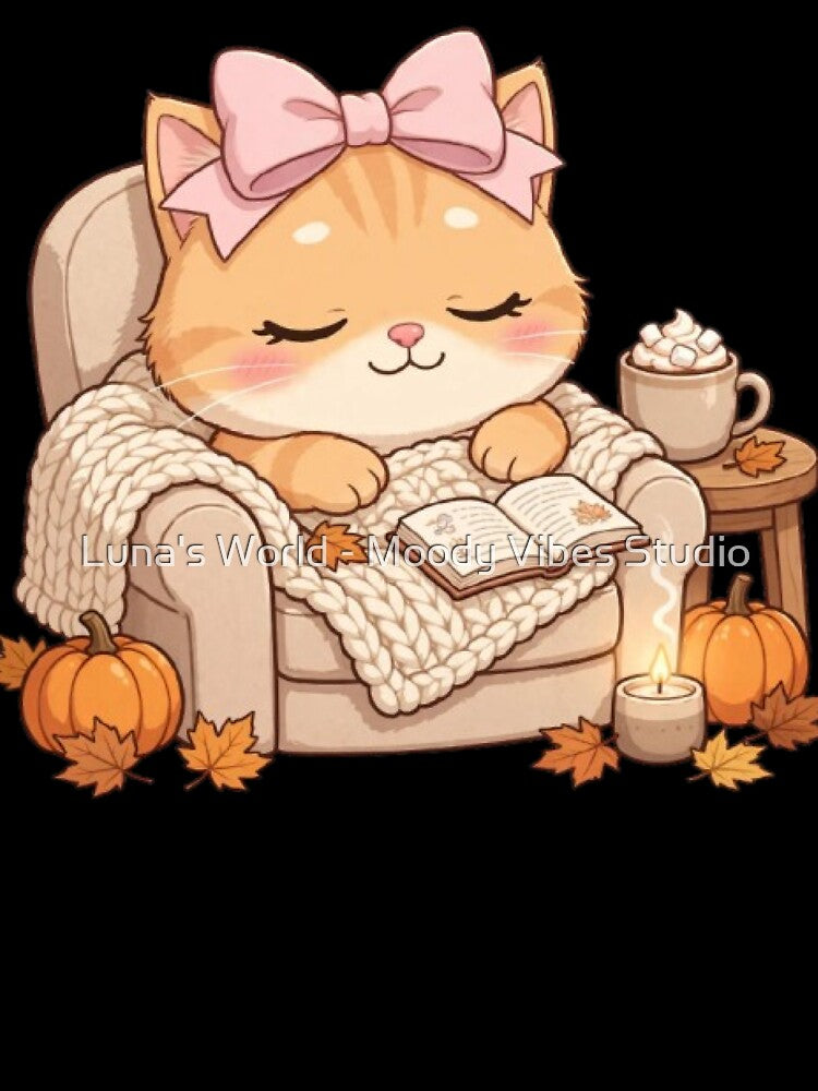 Cozy Fall Reading Cat Armchair Book Pumpkin by Luna's World - Moody Vibes Studio
