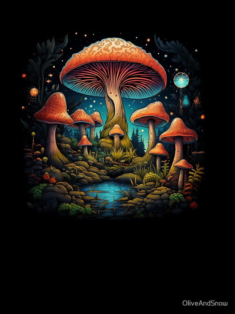 Fantasy psychedelic whimsical magic mushroom forest fungi by OliveAndSnow