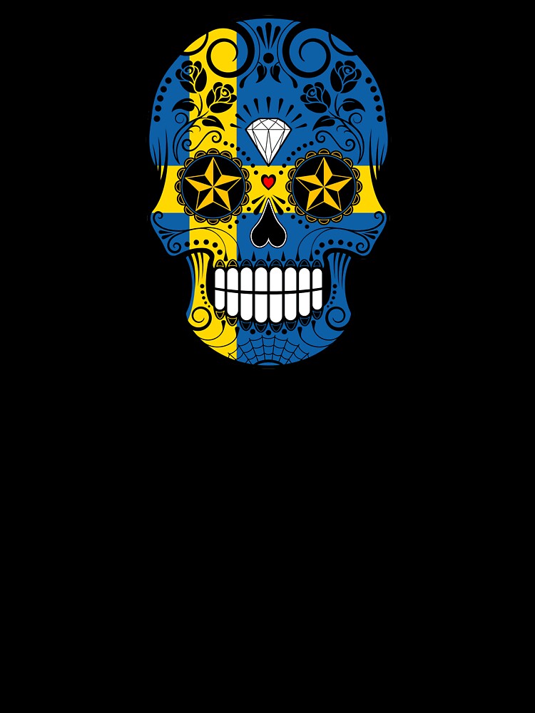 Sugar Skull with Roses and Flag of Sweden by JeffBartels