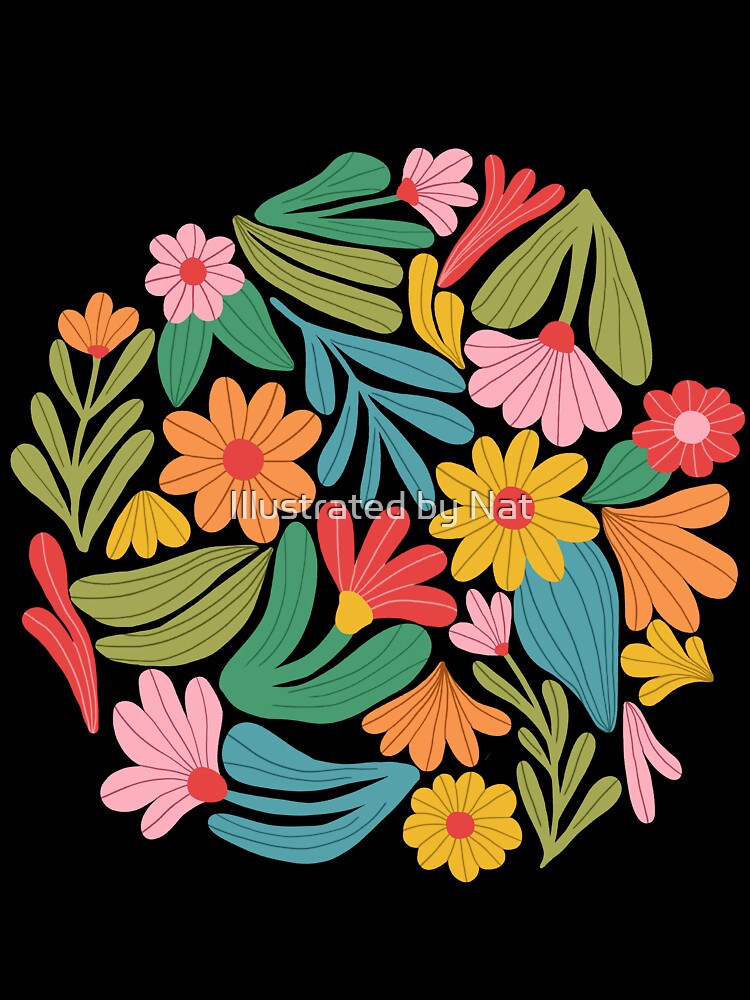 Bright happy flowers in blue by Illustrated by Nat