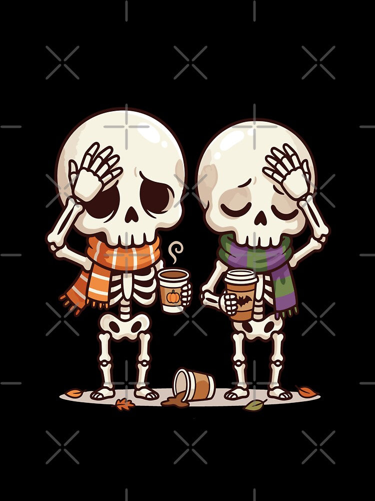 Tired Skeleton Friends Drinking Pumpkin Spice Coffee by AvivaCreative