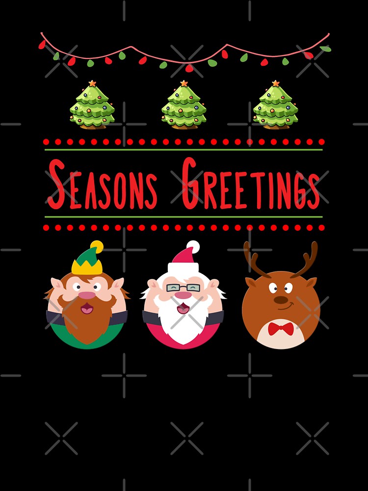 Seasons Greetings Ugly Sweater Christmas Elf Santa Reindeer Design by SpiritWestDesig