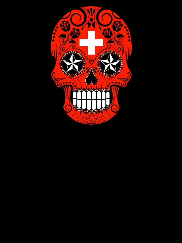 Sugar Skull with Roses and Flag of Switzerland by JeffBartels