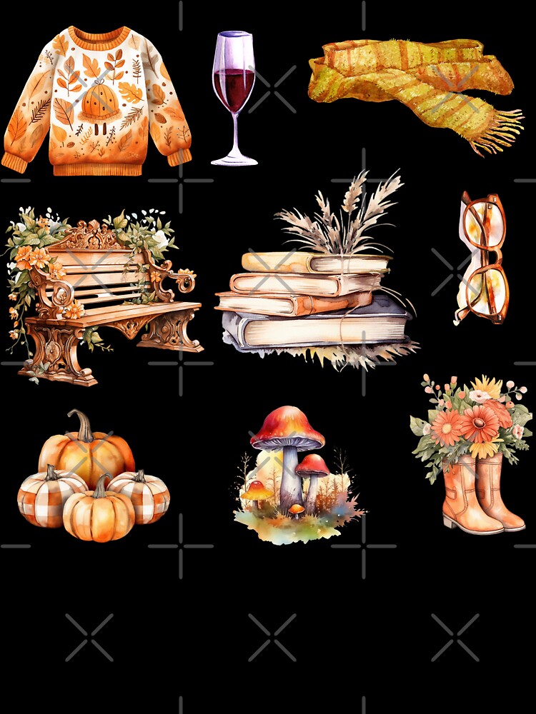 Its, autumn, pumpkin,  season, is coming,  i love, reading, wine, fall, get cozy, colors, halloween, is my favourite, happy, time, pack, set, by YellowishStore