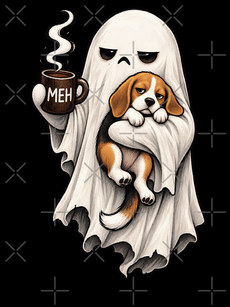 Ghost Hugging Beagle with Coffee Funny Halloween Dog Lover by JerdbordinShop