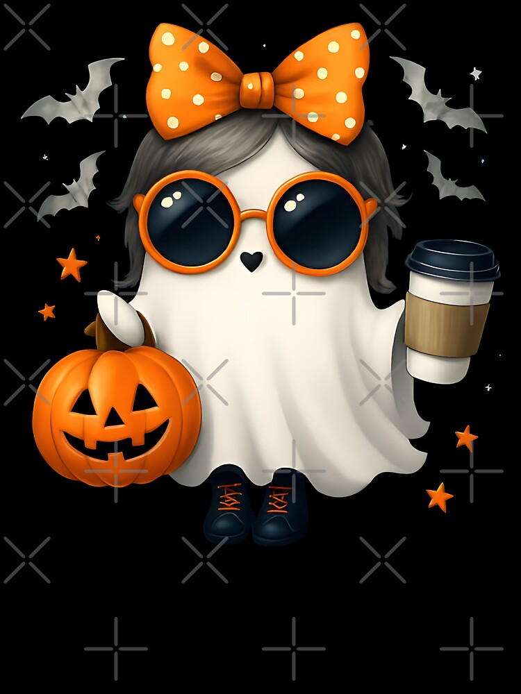 Spooky Cute Girly Ghost Halloween With Coffee and Pumpkin by KamalaDesign