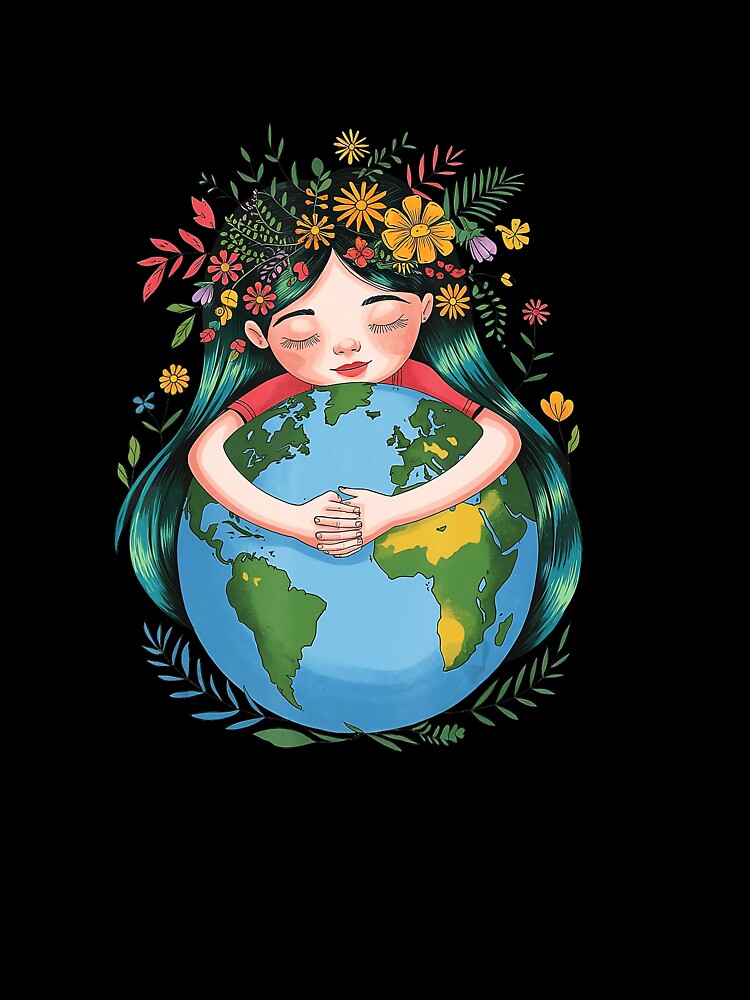 Girl Hugging Earth Nature Love Planet Care Design by zamiokaline