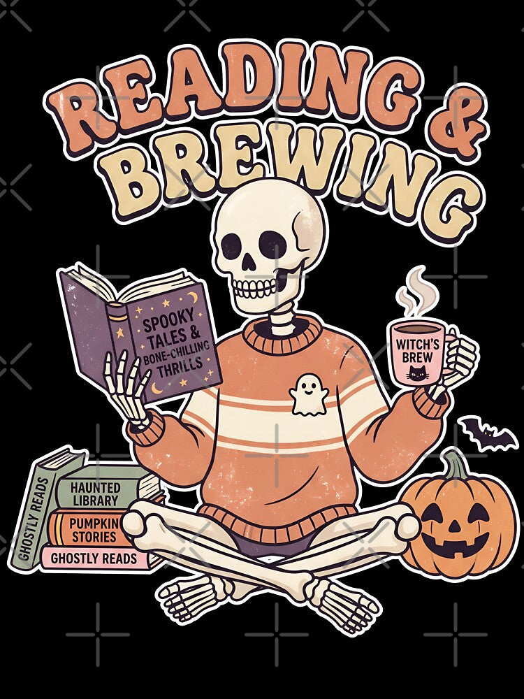 Halloween Skeleton Coffee and Books Aesthetic by Frog Level Treasures