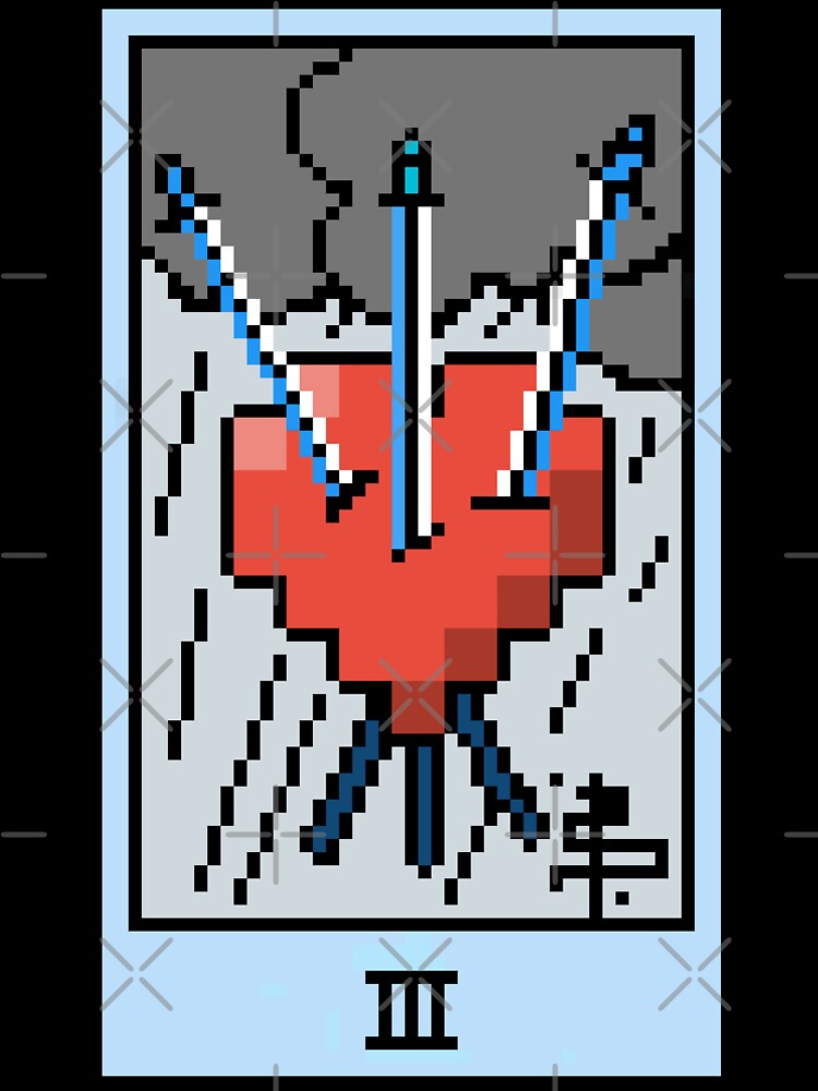 Wait, is this pixel art tarot? Yellow - Minor Arcana 'Three of Swords' (Design for T-shirt, stickers and other accessories) by Pixel Waite