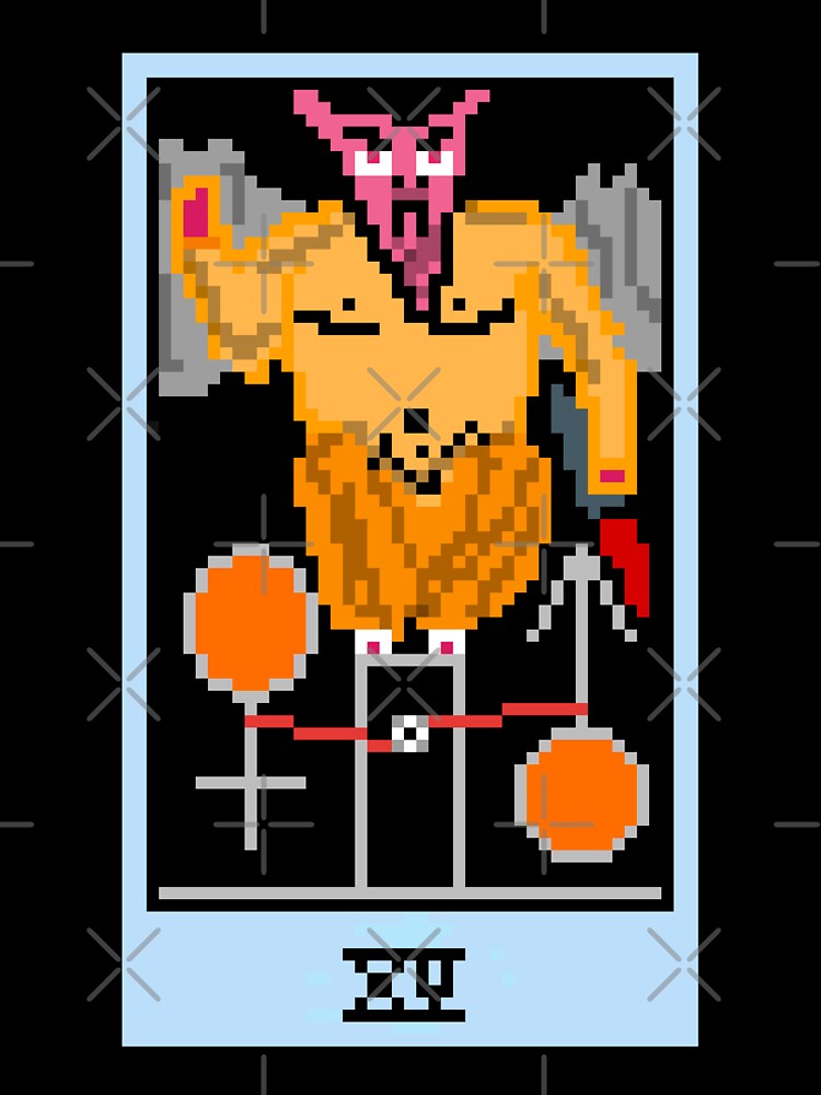 Wait, is this pixel art tarot? Yellow - Major Arcana 'The Devil' (Design for T-shirt, stickers and other accessories) by Pixel Waite
