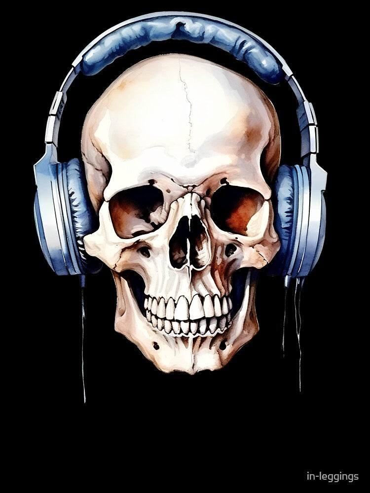 colorful skull in headphones, Halloween, music by in-leggings