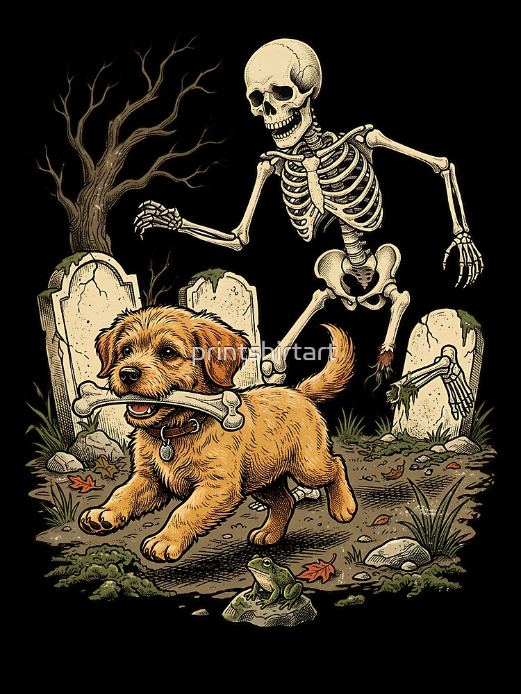 Funny Goldendoodle Halloween Shirt, Dog Stealing Bone Skeleton Tee, Cute Spooky Dog Shirt, Funny Halloween Graphic T Shirt by printshirtart