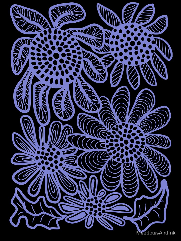 Floral doodle in blue ink by MeadowsAndInk