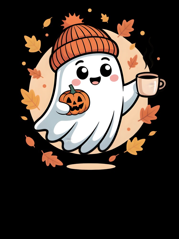 Cute Ghost With Coffee - Spooky Halloween Gift by LovelyEvaDesign