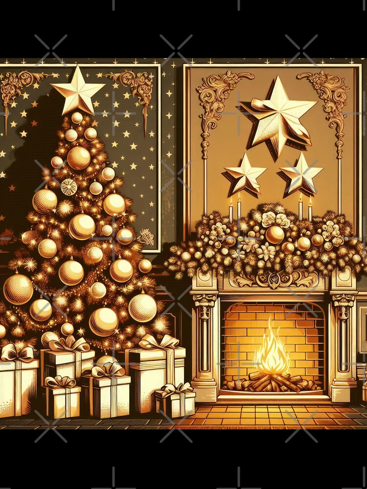 Christmas Vintage Golden Christmas tree with gilded gifts,Christmas tree,christmas retro,Christmas Vintage by Expressions-Sel