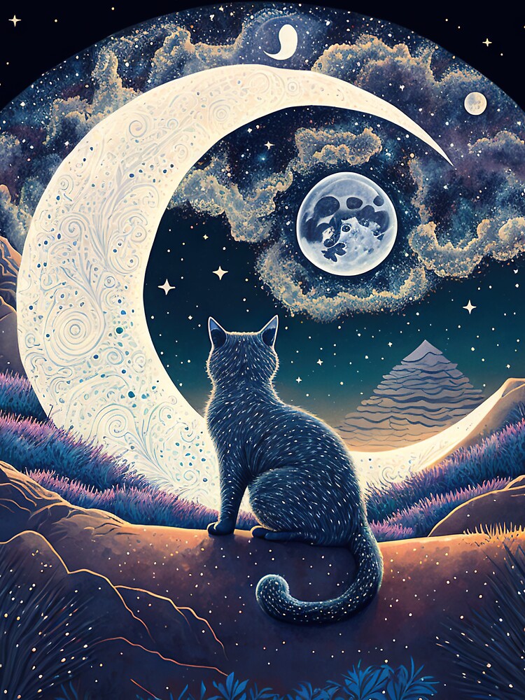 Cat and Crescent Moon 1 by idreamaboutcats