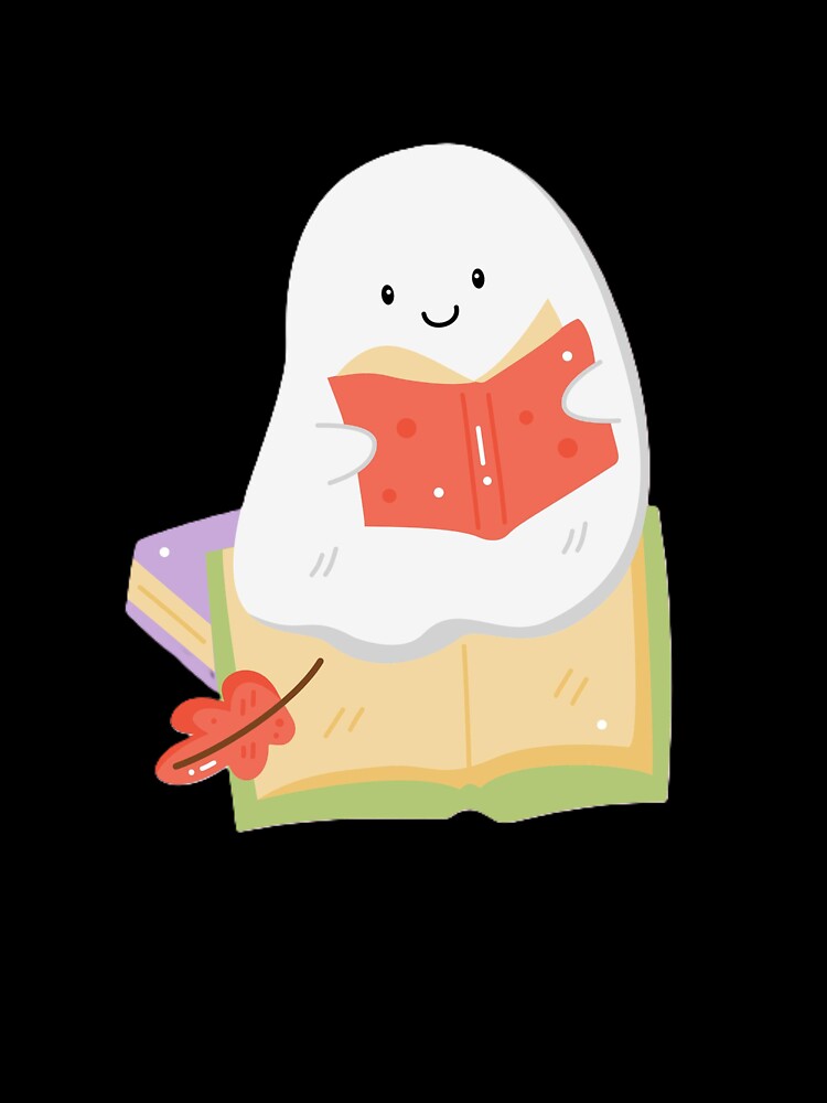 Cute Ghost Reading Books Illustration by BlackBoneArt