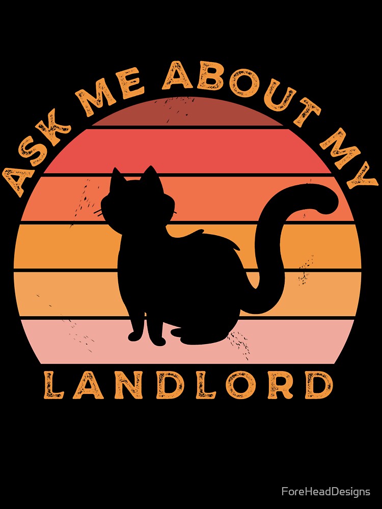 Retro Cat Silhouette Sunset Vintage - Ask Me About My Landlord - Red by ForeHeadDesigns