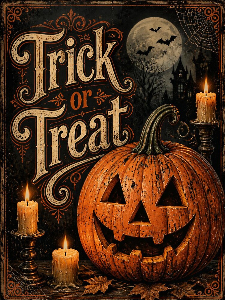 Retro Trick or Treat Distressed Pumpkin Halloween by BoldPowStudio