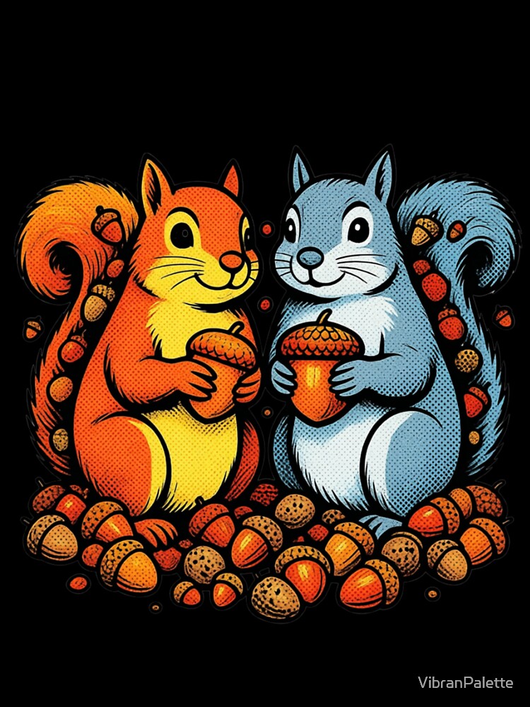 Retro Comic Style Squirrels with Acorns - Pop Art Animal Illustration by VibranPalette