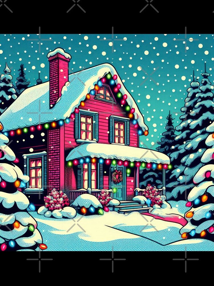 Christmas Vintage Pink house with snow,Christmas house,christmas retro,Christmas Vintage by Expressions-Sel