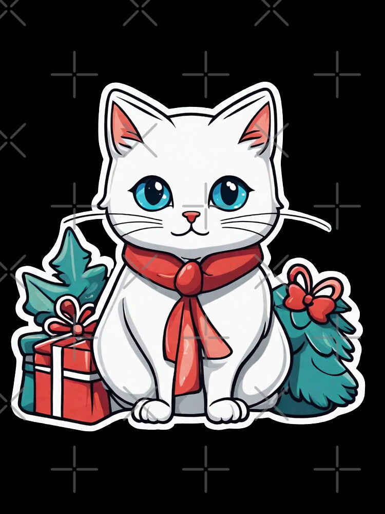 Cute white Christmas cat with blue eyes. Cat Christmas gift.2 by By-Jeff