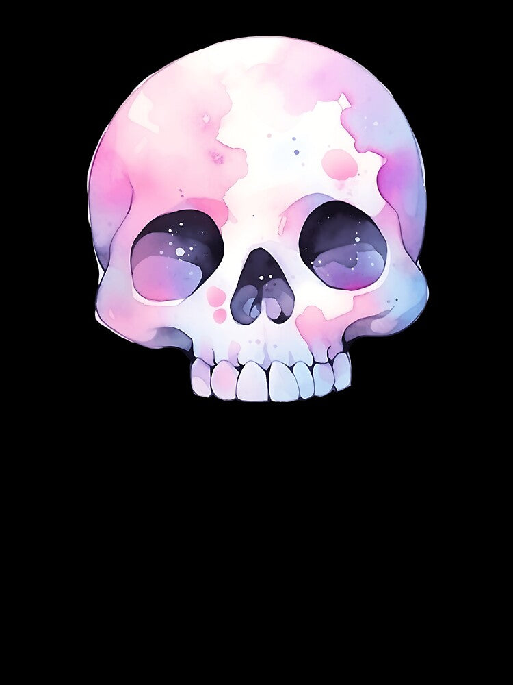 Cute Kawaii Pastel Goth Colorful Watercolor Skull by JstPeachy