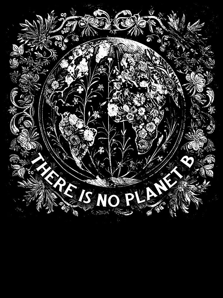 There Is No Planet B - Grungy Earth with Flower Wreath by thaneydesign