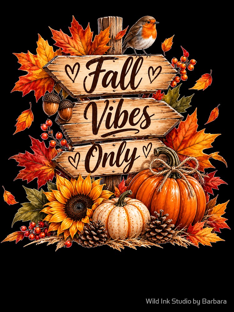 Fall Vibes Only Autumn Pumpkin Design by Wild Ink Studio by Barbara