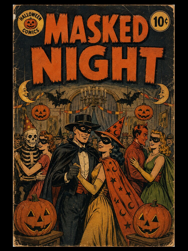 Antique Halloween Comic Book Cover Art: Masquerade Gathering by bapupa