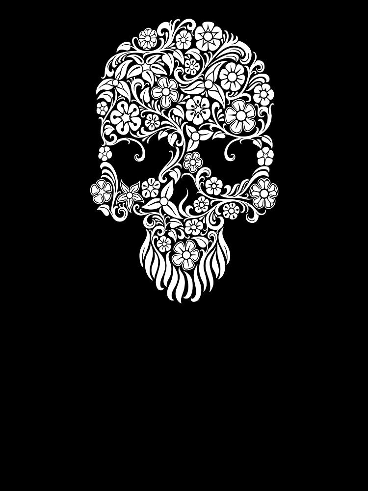White Flowers and Vines Sugar Skull Design by JeffBartels