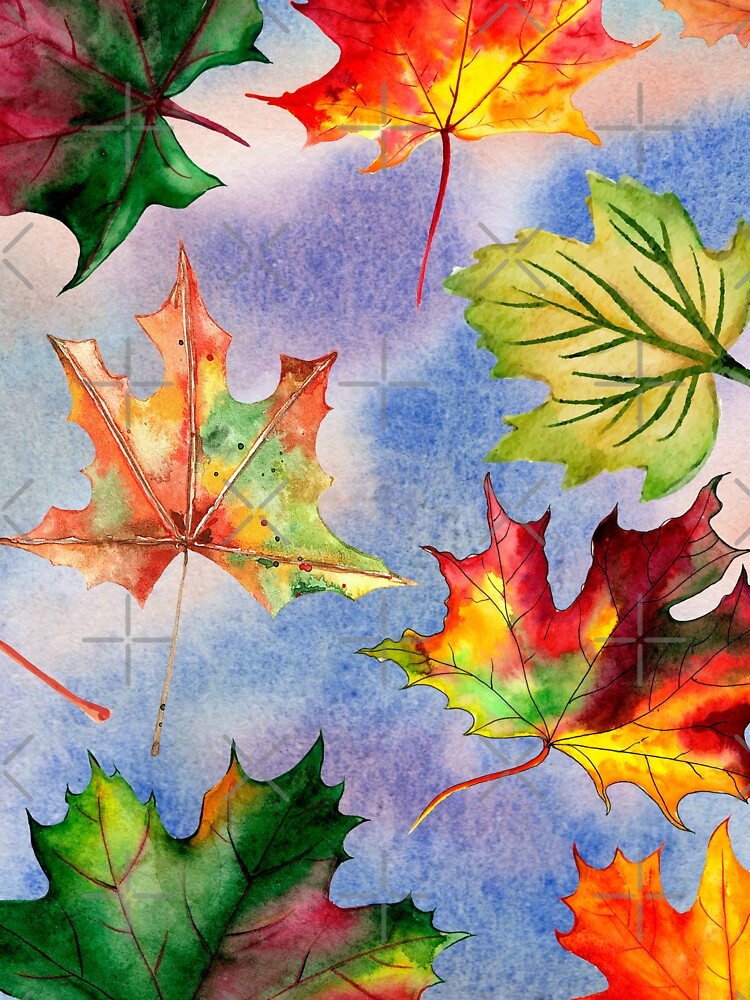 Falling Autumn Leaves trendy bright,vibrant watercolor pattern by cutecrazytshirt